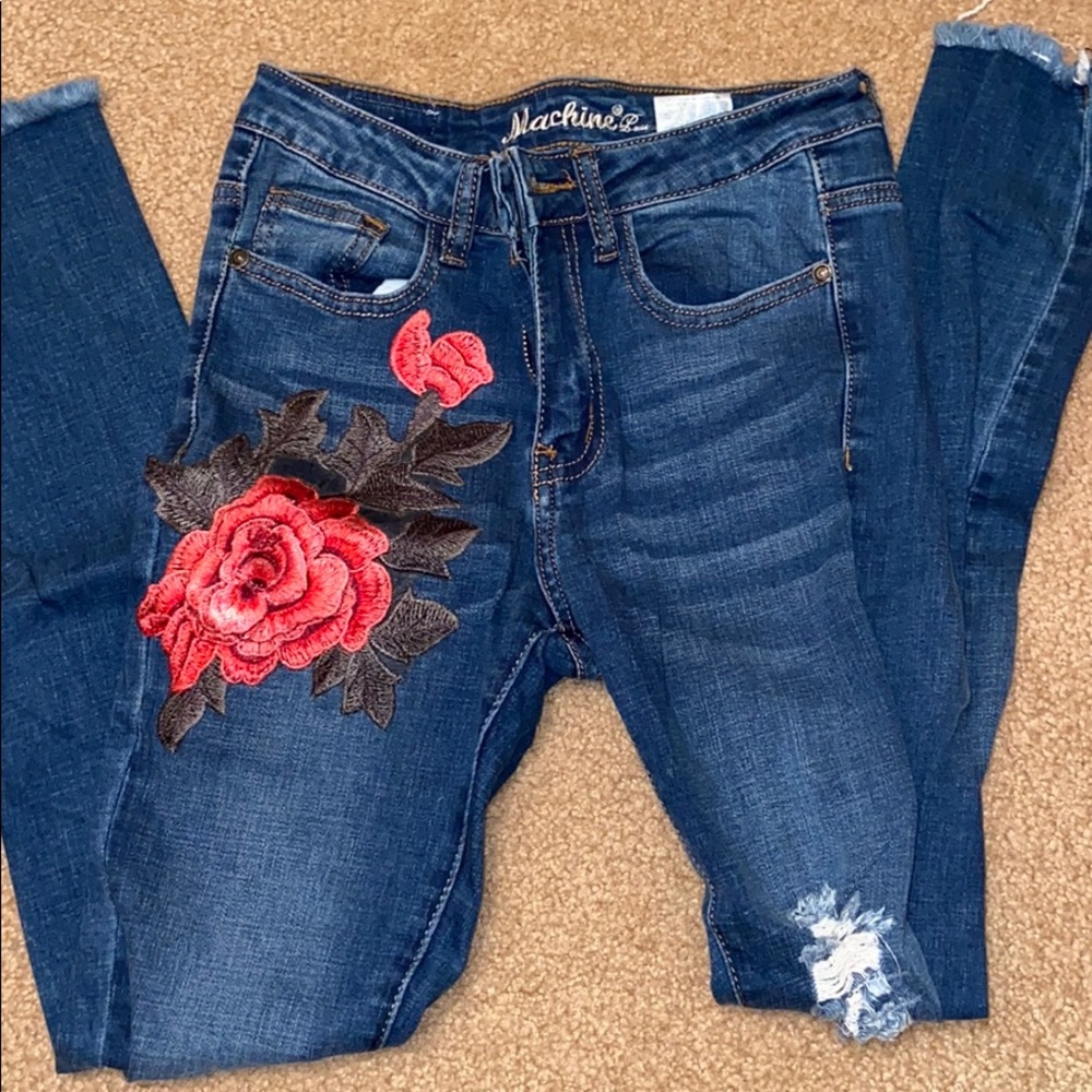 Rose embroider jeans